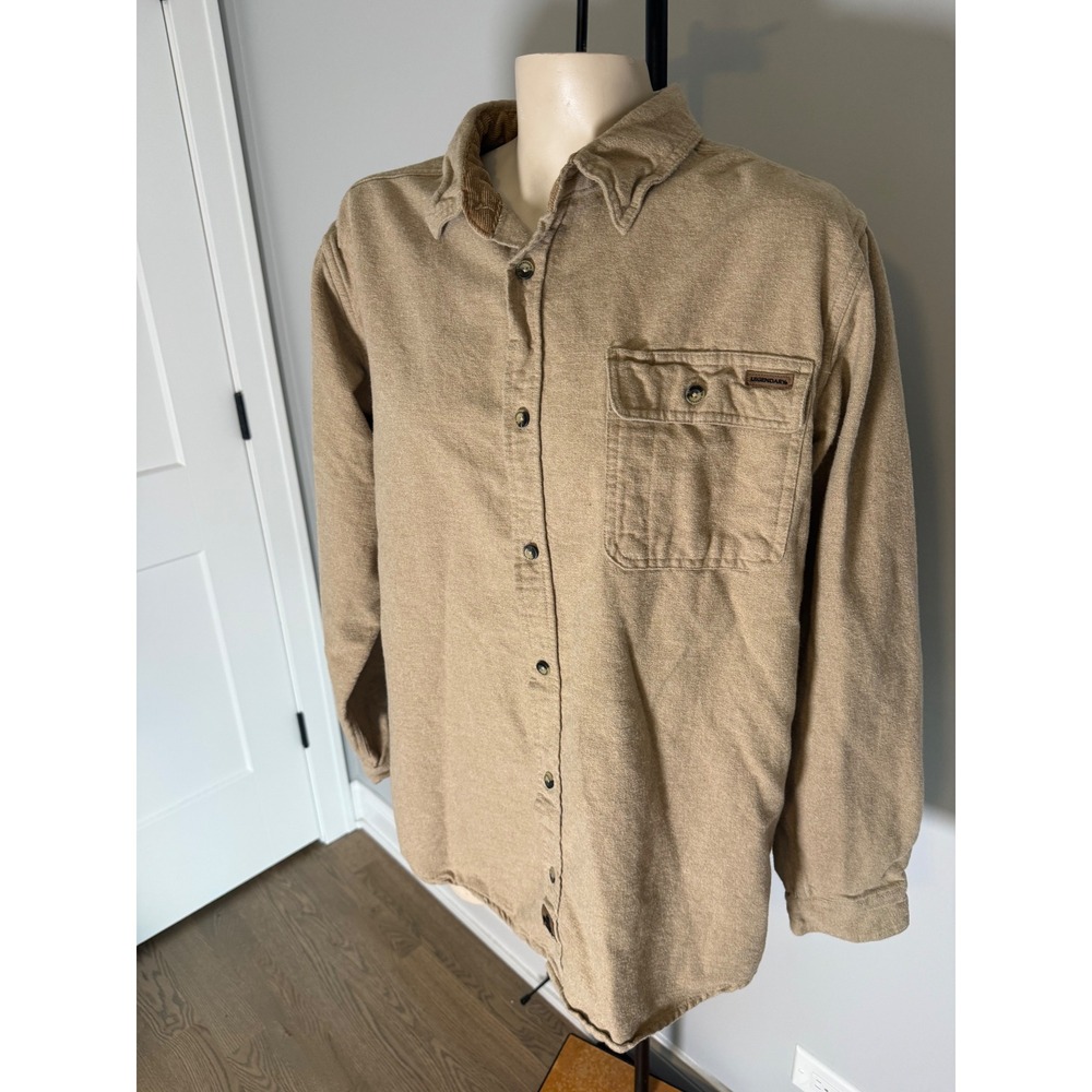 Legendary Whitetails Buck Camp Flannel Shirt Tan Khaki Cotton Mens Medium